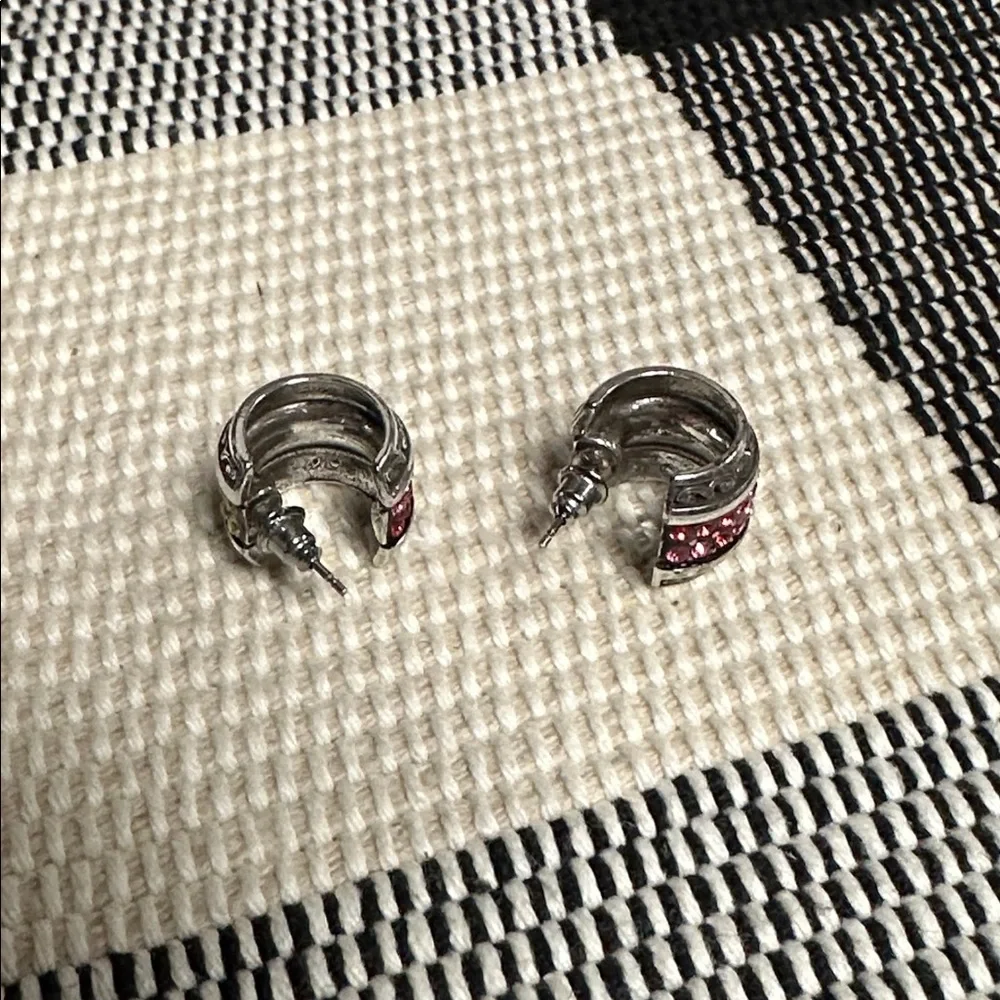 Brighton great shape Crystal Voyage rare multi color pink green huggie earrings - Picture 3 of 5